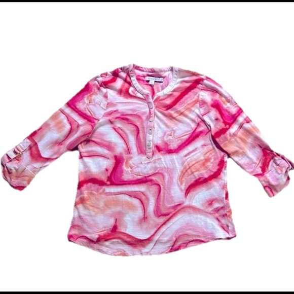 Chico's Tops - Chico’s Size 1 US Medium Pink & White Roll Tab Sleeve Women’s Top